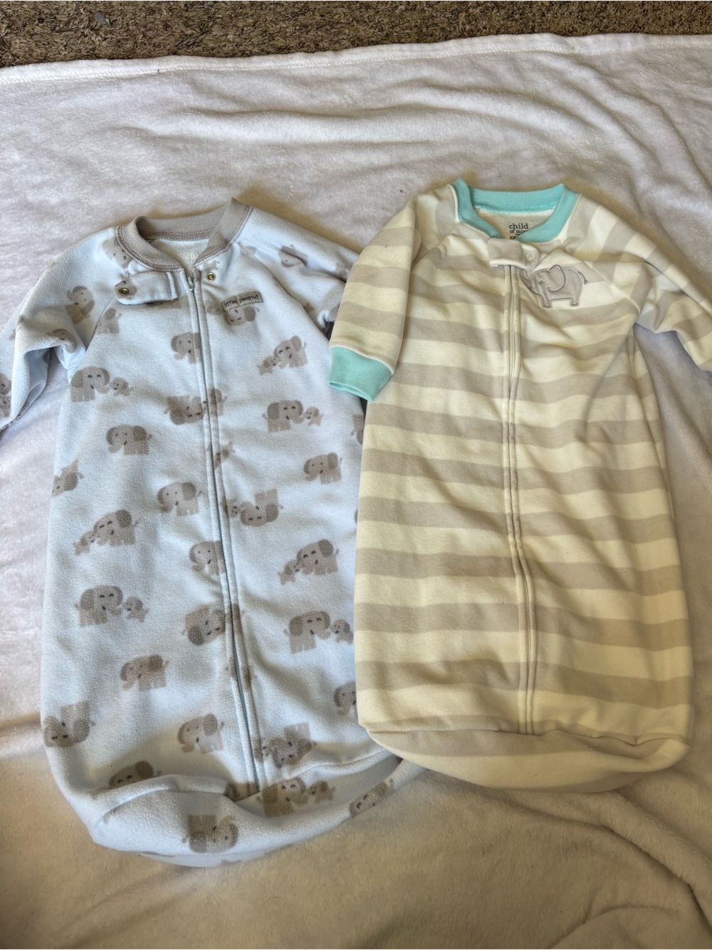 Carter's Light Blue Elephant Print Sleep Sack & Cream Stripe Sleep Sack